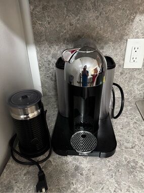 Nespresso Chrome and Black Espresso Machine with Frother